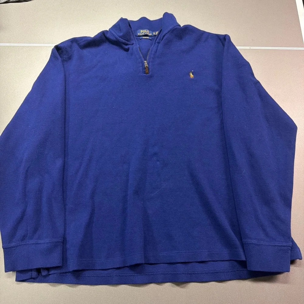 Polo Ralph Lauren Estate Rib‎ Quarter Zip Pullover Royal Blue Mens XL Sweater